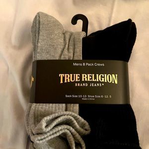 True Religion 8 pack Men's Black Crew Socks